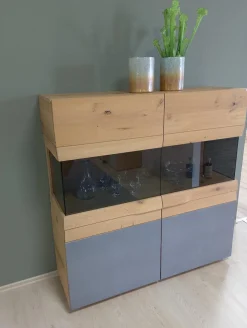 Highboard Opus Wildeiche Rustiko Tischlerplatte Furniert Inklusive LED Beleuchtung