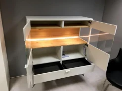 Highboard Plan X6 Lack Kristallweiß Wildeiche Hell Soft Gebürstet Geölt mit Vitrine