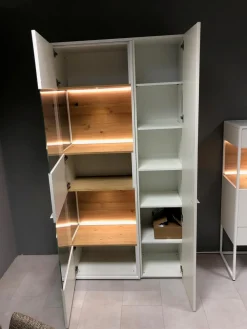 Highboard Plan X6 Lack Kristallweiß Wildeiche Hell Soft Gebürstet Geölt mit Vitrine