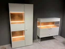 Highboard Plan X6 Lack Kristallweiß Wildeiche Hell Soft Gebürstet Geölt mit Vitrine