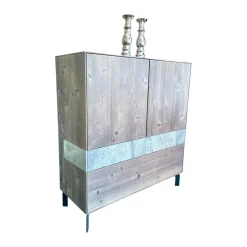 Highboard Puro Massivholz Bergfichte Mit Naturstein Einlagen