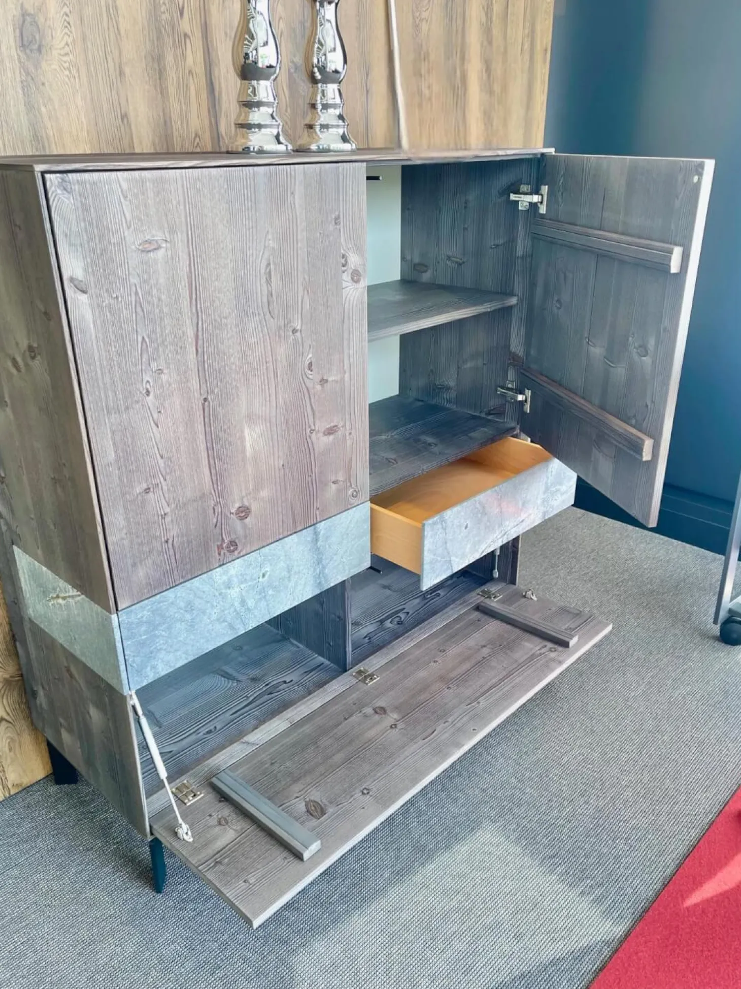 Highboard Puro Massivholz Bergfichte Mit Naturstein Einlagen