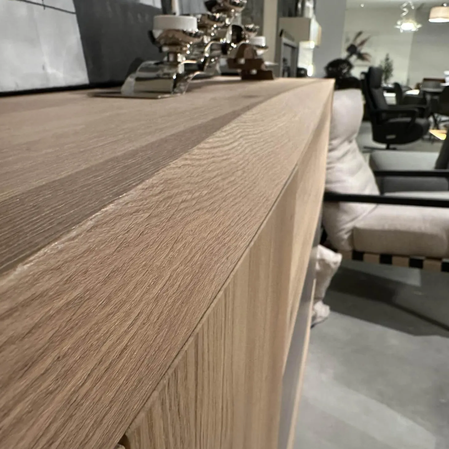 Highboard Puro Wave W40 Massivholz Eiche Absetzung MDF Steingrau Lackiert