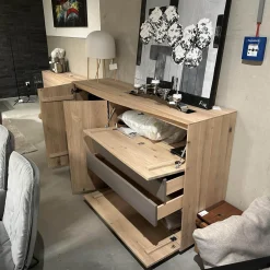 Highboard Puro Wave W40 Massivholz Eiche Absetzung MDF Steingrau Lackiert