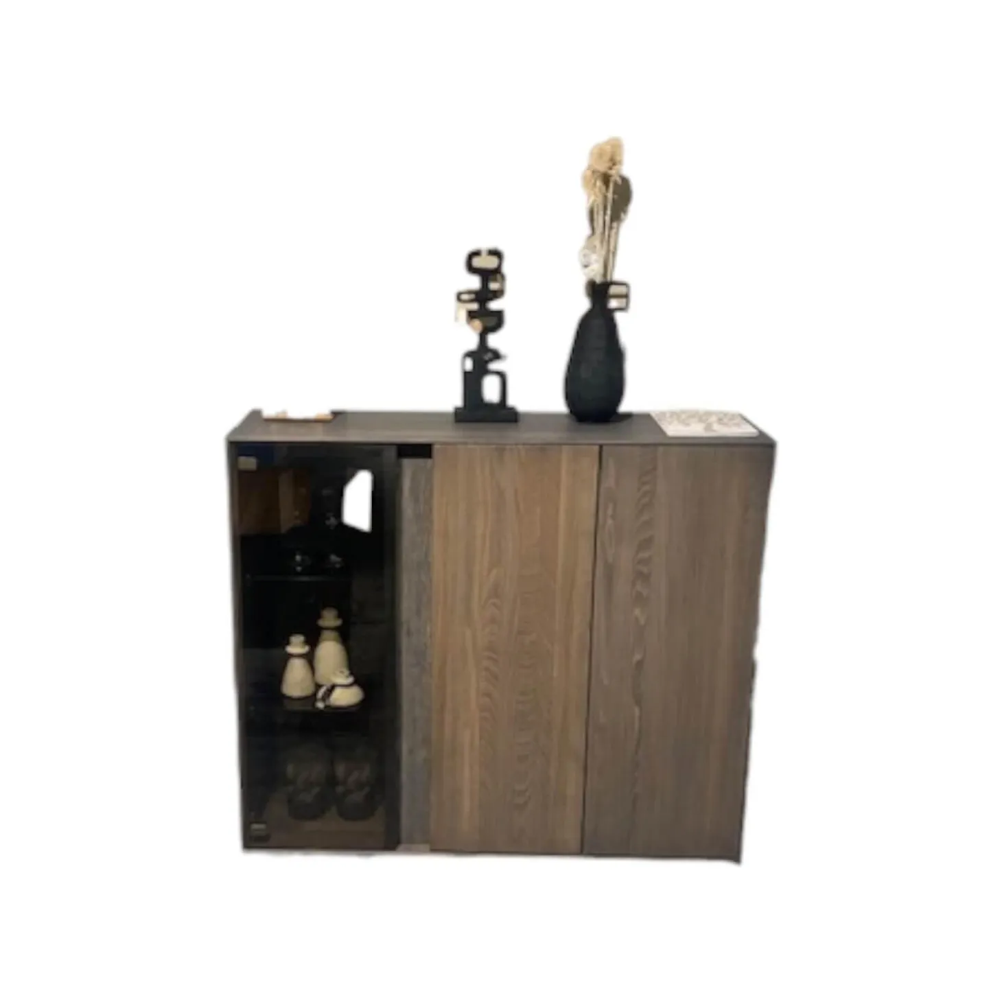 Highboard Saratoga Buche Massiv Geölt Silbergrau Grau Braun Inklusive Beleuchtung