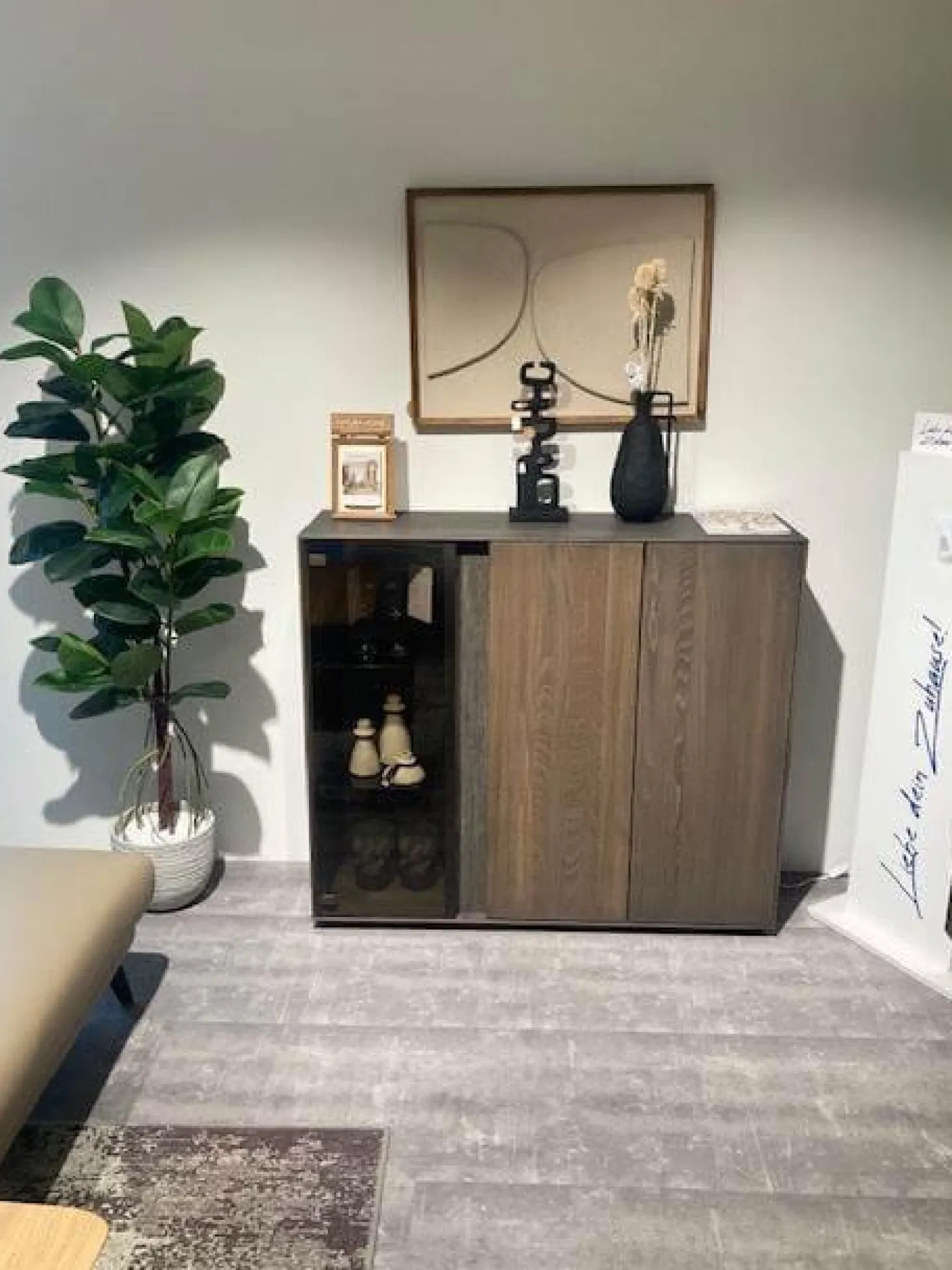 Highboard Saratoga Buche Massiv Geölt Silbergrau Grau Braun Inklusive Beleuchtung