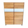 Highboard Schrank Tratum Klein Knorrige Eiche Natur Geölt Glas 9010 Weiß Matt Mit Lamellenfronten