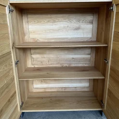 Highboard Schrank Tratum Klein Knorrige Eiche Natur Geölt Glas 9010 Weiß Matt Mit Lamellenfronten