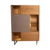 Highboard Set Puro Syle 461 Barrique Geölt Asteiche Gebürstet Farbglas Steingrau Sockel Metallrahmen Schwarz Inklusive LED Beleuchtung Ohne Rechtes Highboard