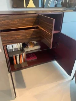 Highboard Soma Front ZK Matt Holzoptik Und SM Grau Mit Wechseloption Innen Lack Matt Beere Rot Sockel Lack Matt Graphit Ohne Deko