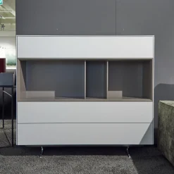 Highboard Soma Lack Matt Weiß Basalt Zargen Lack Weiß Matt Gestell Wange Alufarbig