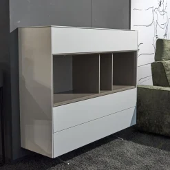 Highboard Soma Lack Matt Weiß Basalt Zargen Lack Weiß Matt Gestell Wange Alufarbig