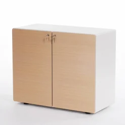 Highboard Star Strukturlack Weiß_x000b_Türfronten Eiche Hell_x000b_mit Fachböden