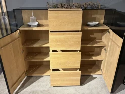 Highboard Terso Rustikale Asteiche Bianco Massiv Geölt Glas Dunkel Mit LED Beleuchtung