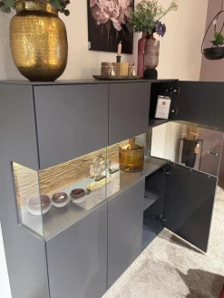 Highboard Tucson Lack Graphitgrau Verglast Akzent Wildeiche Mit Beleuchtung Inklusive Schalter