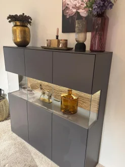 Highboard Tucson Lack Graphitgrau Verglast Akzent Wildeiche Mit Beleuchtung Inklusive Schalter