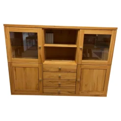 Highboard Verona Kernbuche Massiv Natur Geölt Metallgriffe mit 2 Glastüren