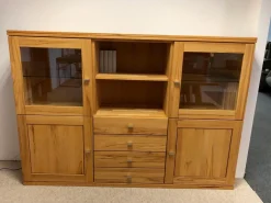 Highboard Verona Kernbuche Massiv Natur Geölt Metallgriffe mit 2 Glastüren