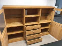 Highboard Verona Kernbuche Massiv Natur Geölt Metallgriffe mit 2 Glastüren