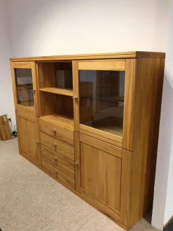 Highboard Verona Kernbuche Massiv Natur Geölt Metallgriffe mit 2 Glastüren