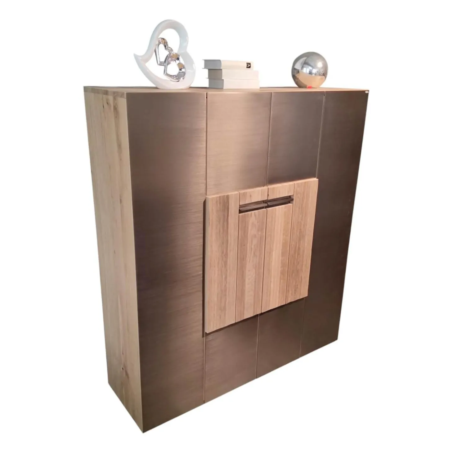 Highboard V-Galvino 128 Wildeiche Rustiko Schwarz Geölt Mit Galvanisch Veredelter Metalloberfläche