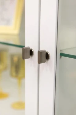 Highboard Vitrine Chalera Lack Reinweiß Natur Eiche