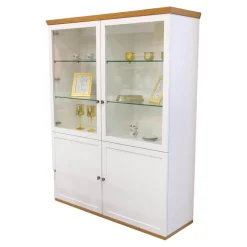 Highboard Vitrine Chalera Lack Reinweiß Natur Eiche