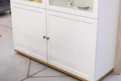 Highboard Vitrine Chalera Lack Reinweiß Natur Eiche