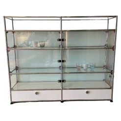 Highboard Vitrinenschrank Reinweiss mit Glaselementen