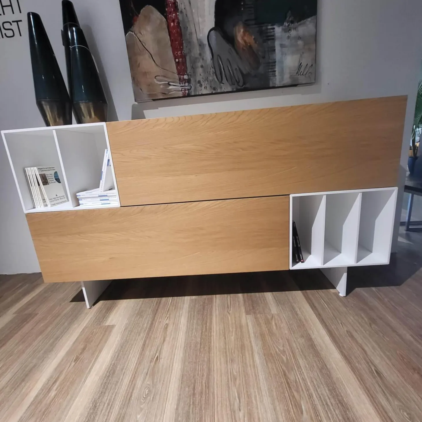 Highboard Wallover Eiche Echtholz Lack Matt Nero Stout Untergestell Metall