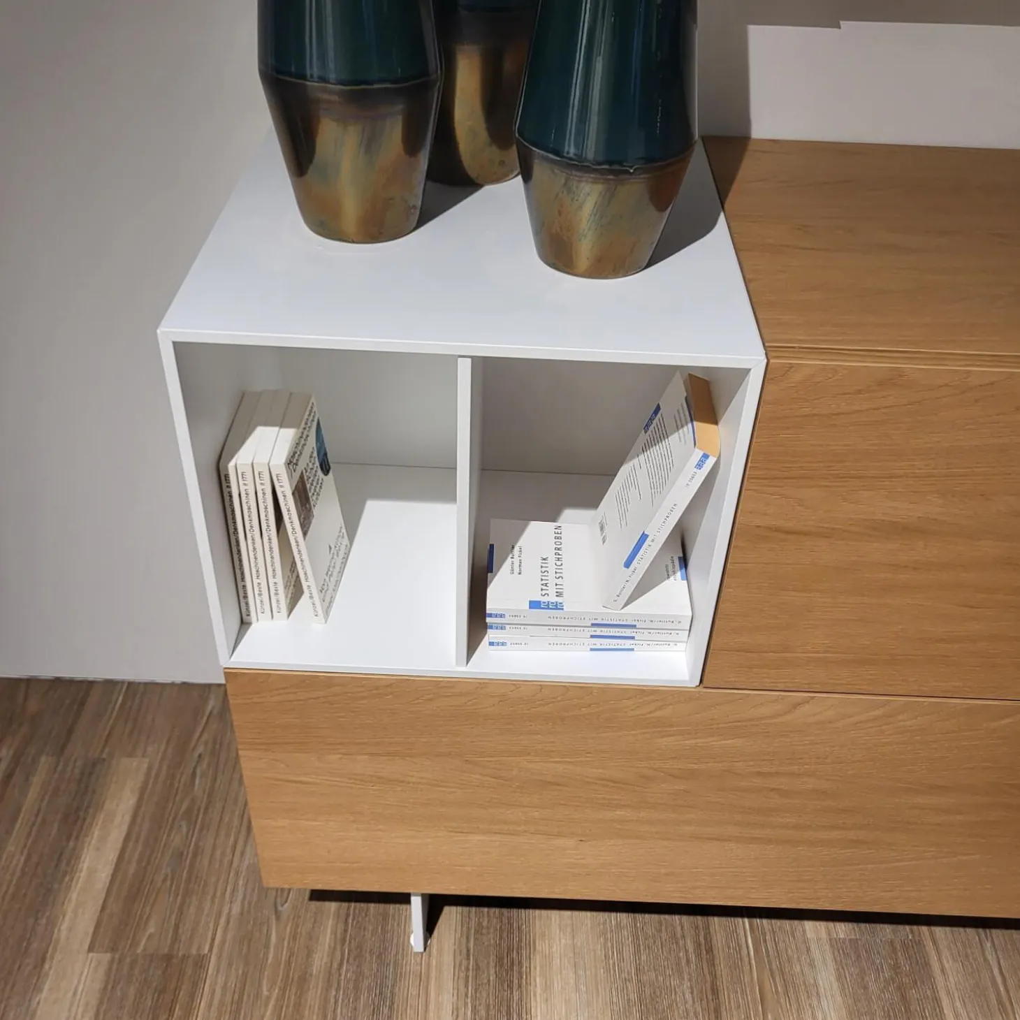 Highboard Wallover Eiche Echtholz Lack Matt Nero Stout Untergestell Metall