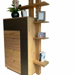 Highboard Waltrop Rustikale Asteiche Bianco Absetzung Glas Matt Bronze Mit Beleuchtung