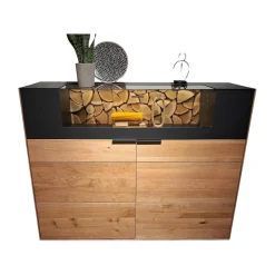 Highboard WM 2140 Wildeiche Massiv Soft Gebürstet Metallteile Carbonfarbig Strukturgepulvert Anthrazit