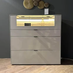 Highboard WM2380 Lack Samtgrau Wildeiche Massiv Soft Gebürstet Mit Glasausschnitt