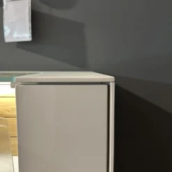 Highboard WM2380 Lack Samtgrau Wildeiche Massiv Soft Gebürstet Mit Glasausschnitt