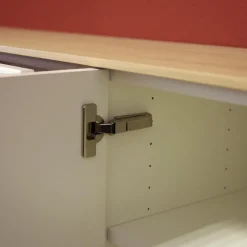 Hänge-Sideboard Cubo Korpus 420 Glattlack Verkehrsweiß Abdeckplatte 127 Eiche Milk