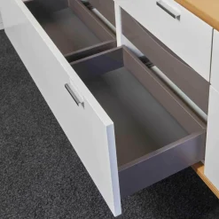 Hängesideboard Lack Weiß Kernbuche Mit Wandboard Chrom Glänzend