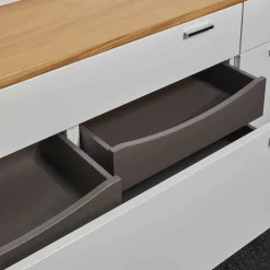 Hängesideboard Lack Weiß Kernbuche Mit Wandboard Chrom Glänzend