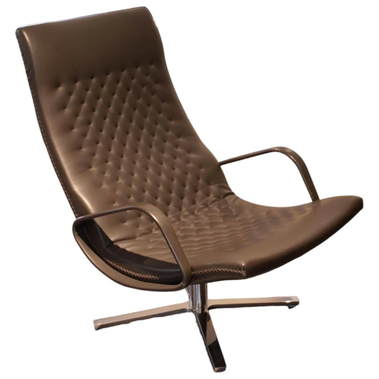 Hochlehn-Sessel DS-51 A Leder Touch Espresso Braun Ton in Ton Gestell 4-Fuß Chrom