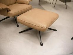 Hochlehnsessel DS-0031-111 Mit Hocker Leder Naturale 53 Noce 4-Sternfuß Schwarz Beschichtet