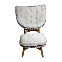 Hochlehnsessel Mbrace Stoff A 462 Cool Sage Grau Fasergeflecht Pepper Füße Teak Inklusive Hocker Und Kissen