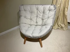 Hochlehnsessel Mbrace Stoff A 462 Cool Sage Grau Fasergeflecht Pepper Füße Teak Inklusive Hocker Und Kissen