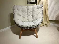 Hochlehnsessel Mbrace Stoff A 462 Cool Sage Grau Fasergeflecht Pepper Füße Teak Inklusive Hocker Und Kissen