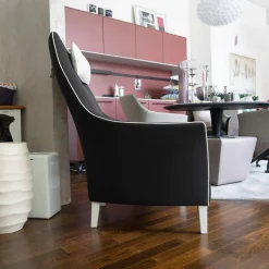 Hochlehnsessel Saloni Stoff Schwarz Palmira Cat. C 1640-191 Leder Weiß