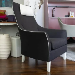 Hochlehnsessel Saloni Stoff Schwarz Palmira Cat. C 1640-191 Leder Weiß