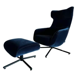 Hochlehnsessel Victor Stoff 4473 69 Dunkelblau Kreuzfuß Schwarz Inklusive Hocker