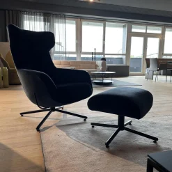 Hochlehnsessel Victor Stoff 4473 69 Dunkelblau Kreuzfuß Schwarz Inklusive Hocker