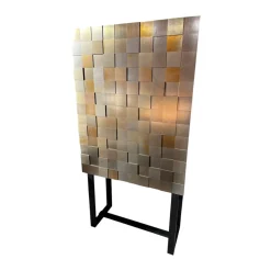 Hochschrank Shape 30 Collector Front Dark Beauty Quadrat Messing Brüniert Korpus Eiche Anthrazit Matt Lackiert Mit Beleuchtung