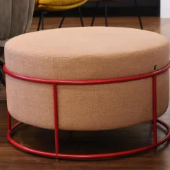 Hocker Drop Stapelbar Stoff 8307 Lachsrosa Beige Rosa Gestell Metall Rubinrot Lackiert Mit Filzgleitern