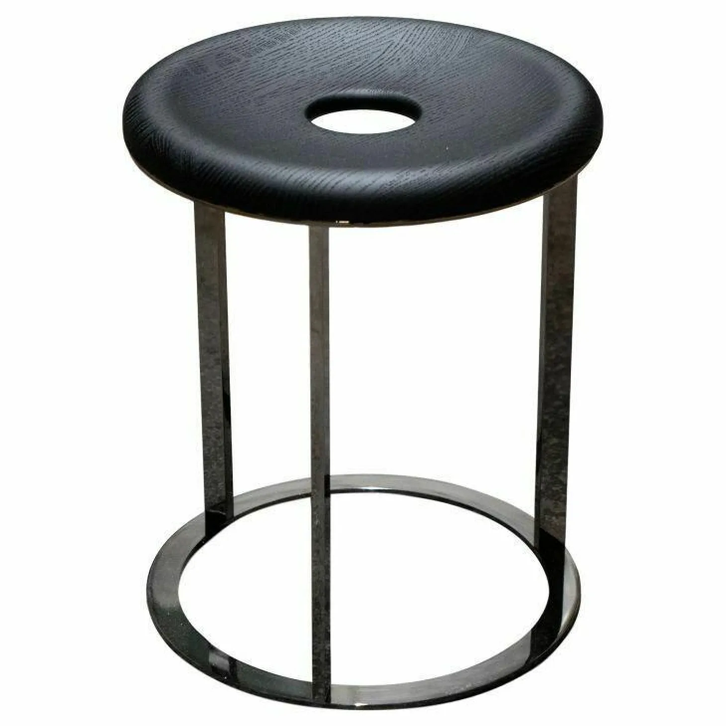 Hocker Elios Sitz Eiche Schwarz gebürstet 0381N mit Loch und Sitzmulde Gestell Metall Schwarzchrom